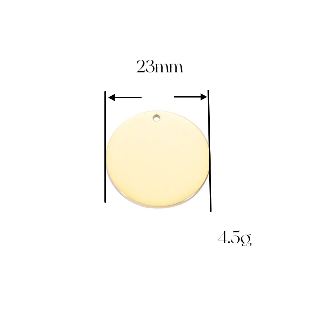 Laser Engraved Charm | Disc Shape | Gold (charm only)