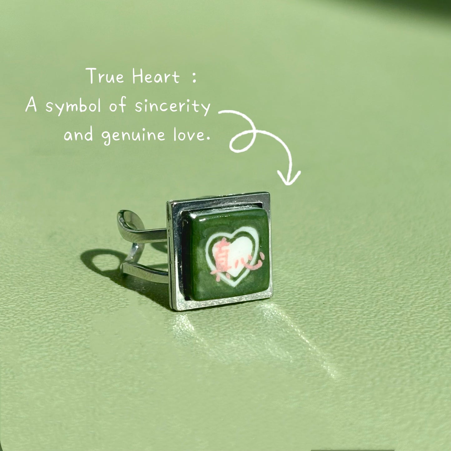 Handmade Ceramic Ring, Stainless Steel Band, Adjustable Ring, pinky ring - silver