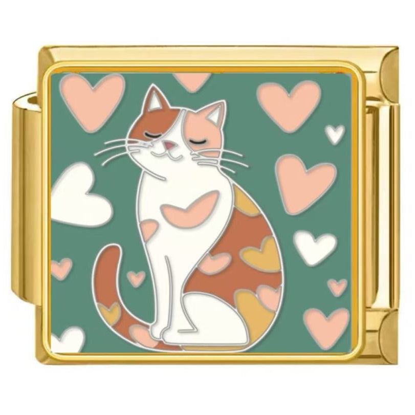 Cat and Hearts - Gold