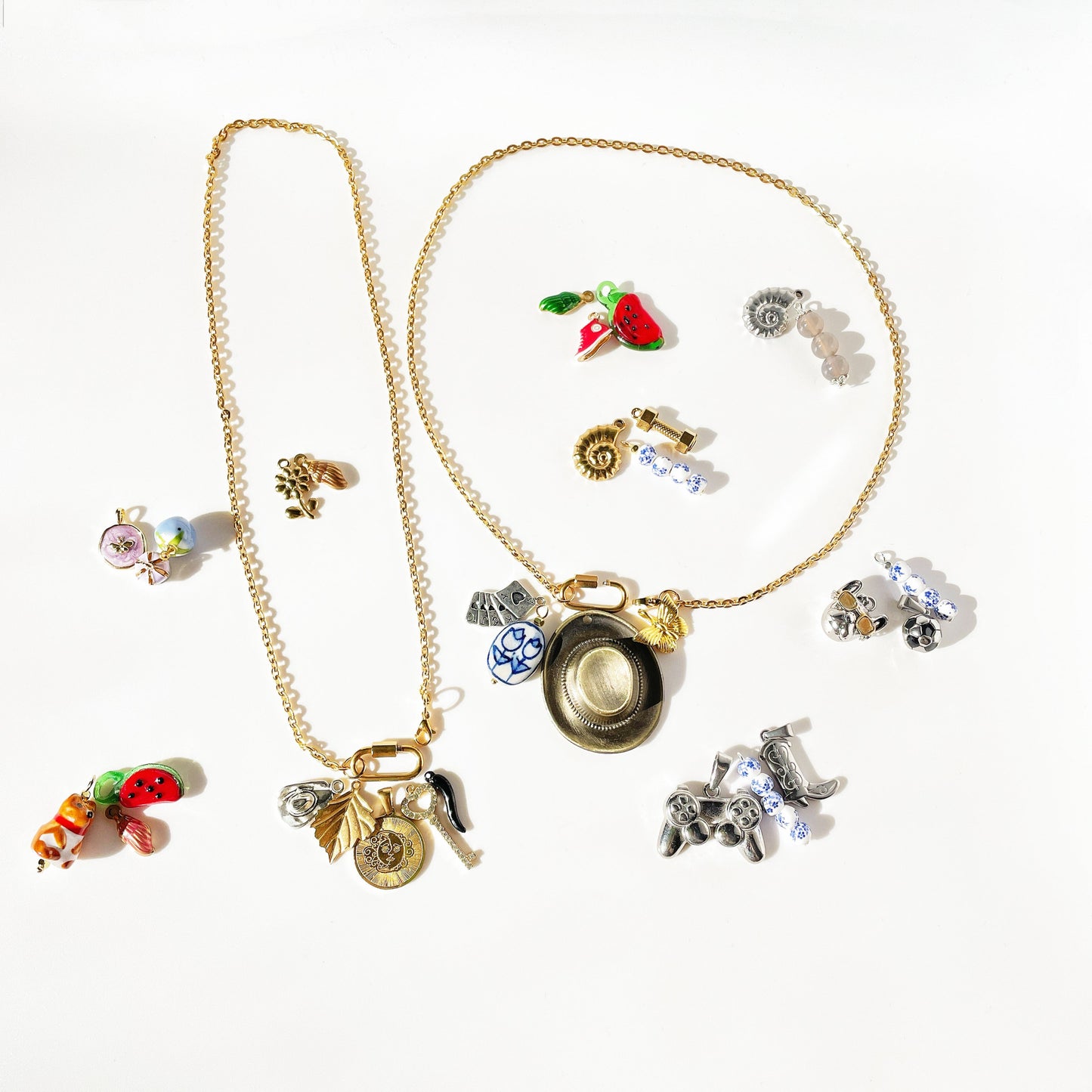 Build Your Own Custom Charm Necklace | Link Chain with Rounded Rectangle Clasp | Gold