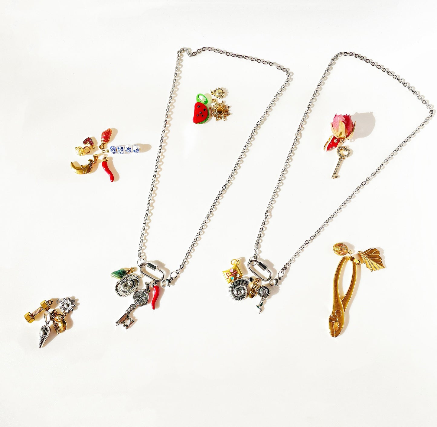 Build Your Own Custom Charm Necklace | Link Chain with Rounded Rectangle Clasp | Silver