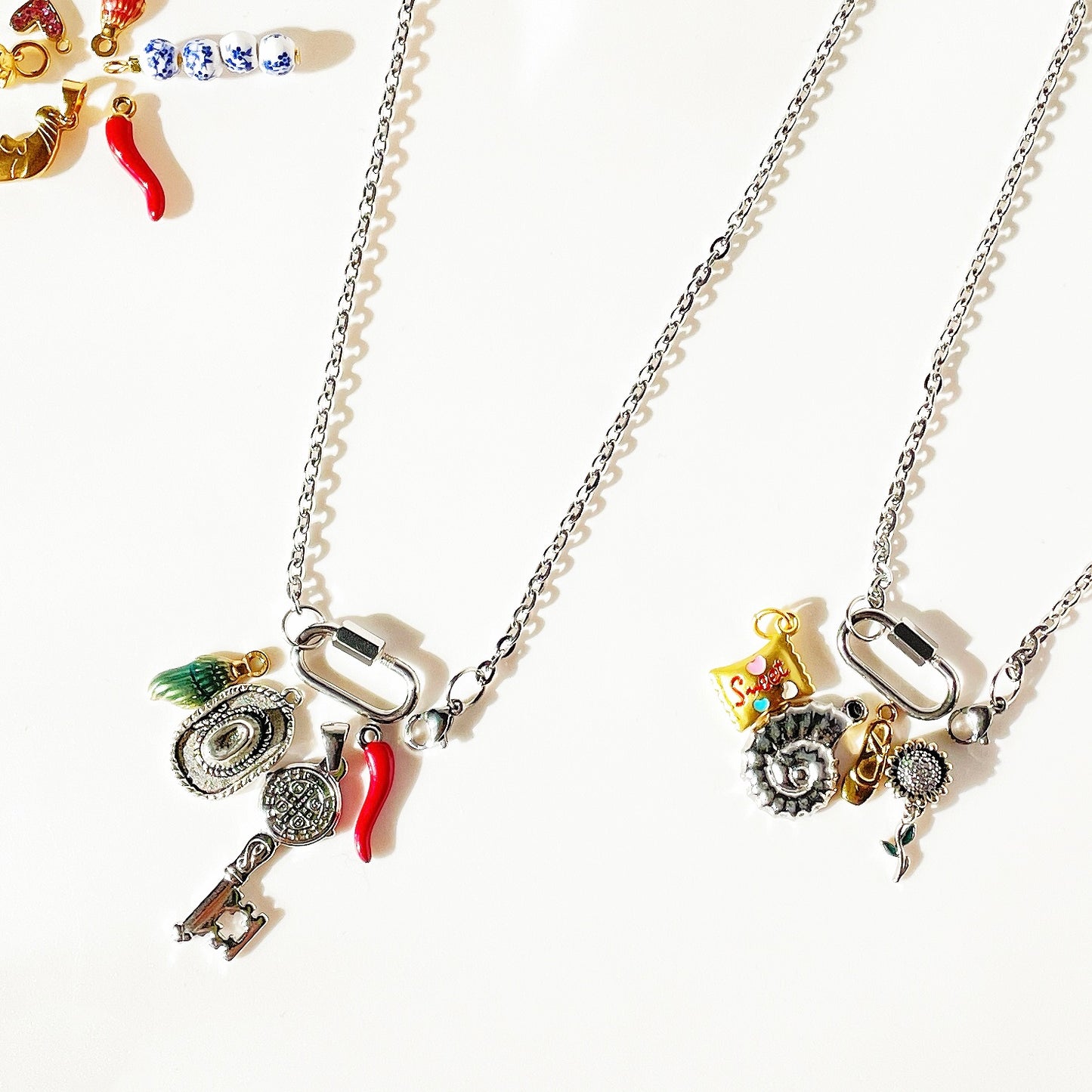 Build Your Own Custom Charm Necklace | Link Chain with Rounded Rectangle Clasp | Silver