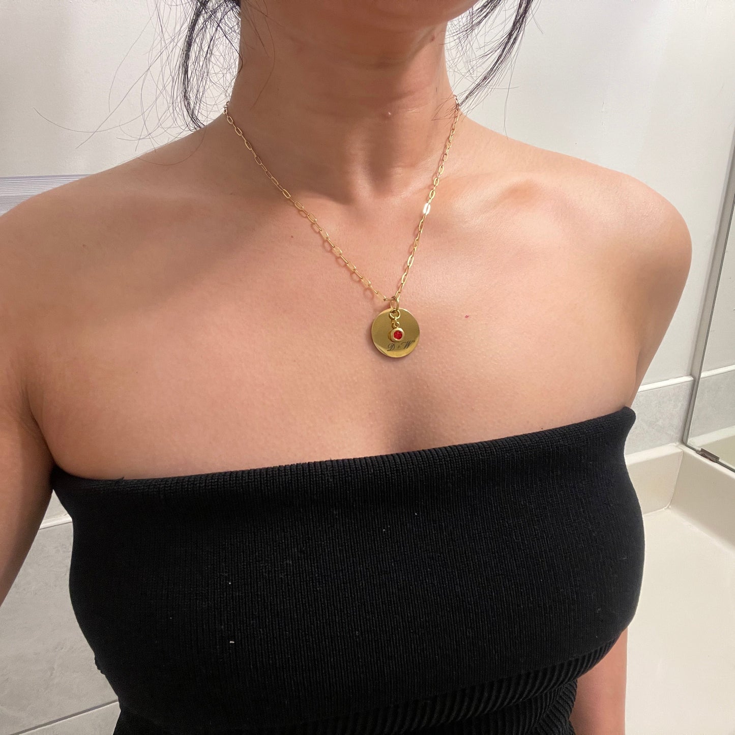Laser Engraved Charm with Stone | Disc | Gold (charms only)