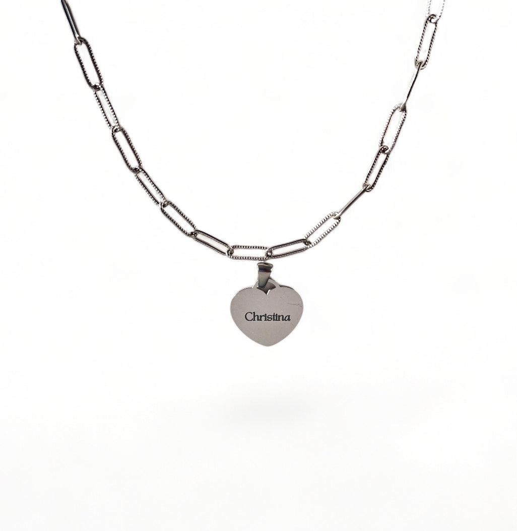Laser Engraved Necklace | Paper Clip Chain (Big) | Silver