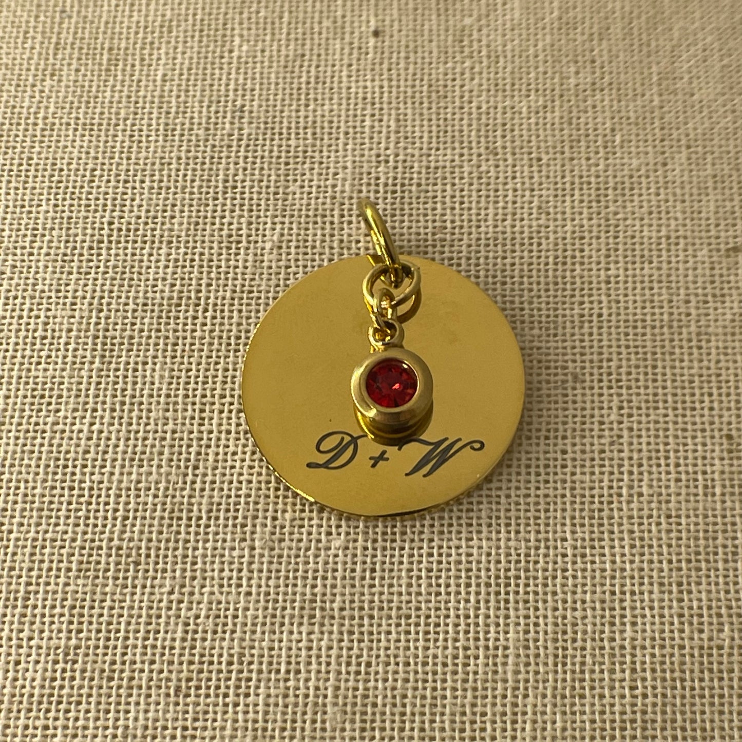 Laser Engraved Charm with Stone | Disc | Gold (charms only)
