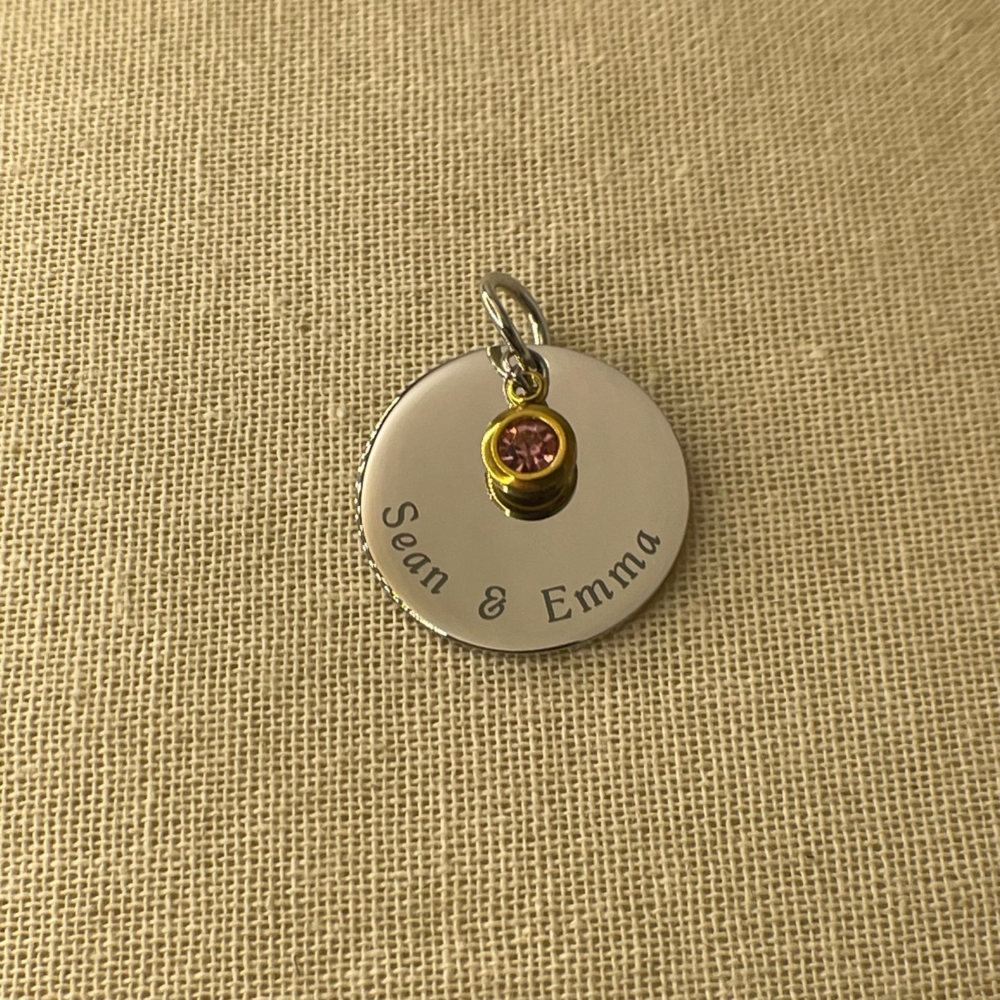 Laser Engraved Charm with Stone | Disc | Silver (charms only)