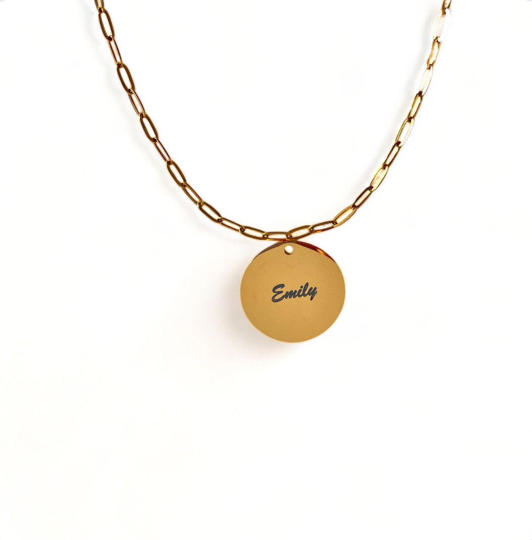 Laser Engraved Necklace | Paper Clip Chain (Small) | Gold