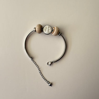 Handmade Ceramic Face Bracelet, Adjustable Stainless Steel Bangle with Ceramic Beads, Waterproof Jewelry, Gift for Her