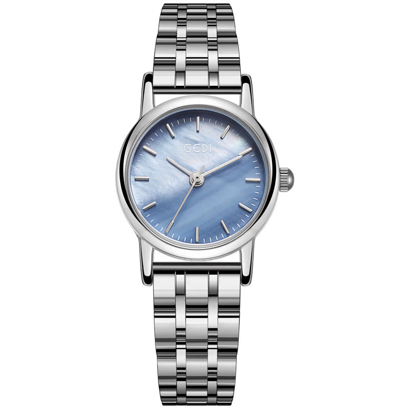 Mother-of-Pearl Dial Women’s Watch – Stainless Steel Vintage Quartz Wristwatch