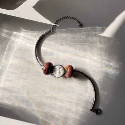 Handmade Ceramic Face Bracelet, Adjustable Stainless Steel Bangle with Ceramic Beads, Waterproof Jewelry, Gift for Her