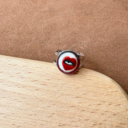 Handmade Ceramic Ring, Stainless Steel Band, Adjustable Ring, pinky ring  - silver