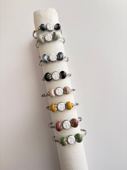 Handmade Ceramic Face Bracelet, Adjustable Stainless Steel Bangle with Ceramic Beads, Waterproof Jewelry, Gift for Her