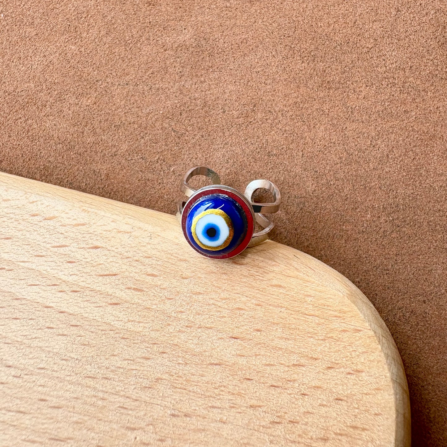 Handmade Ceramic Ring, Stainless Steel Band, Adjustable Ring, pinky ring  - silver