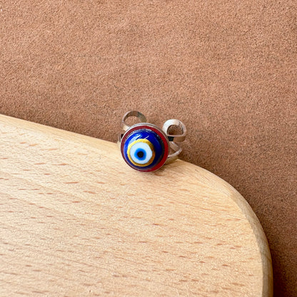 Handmade Ceramic Ring, Stainless Steel Band, Adjustable Ring, pinky ring  - silver