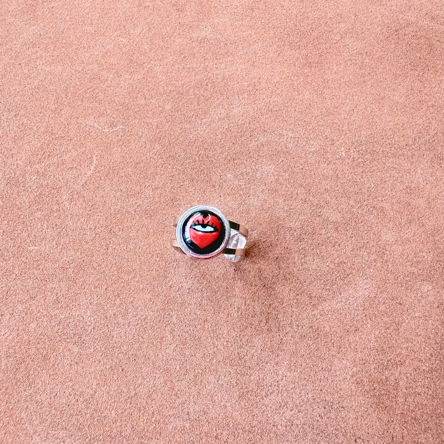 Handmade Ceramic Ring, Stainless Steel Band, Adjustable Ring, pinky ring  - silver