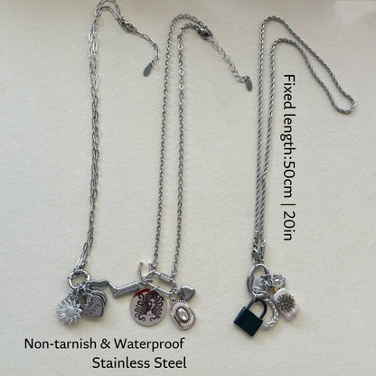 Build Your Own Custom Charm Necklace | Link Chain with Rounded Rectangle Clasp | Silver