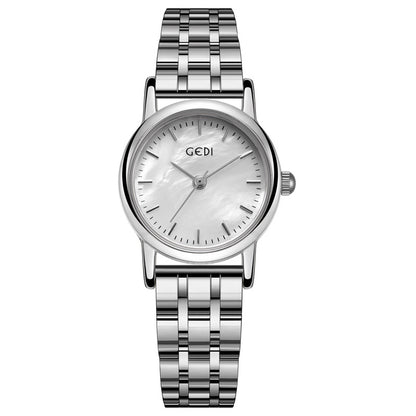 Mother-of-Pearl Dial Women’s Watch – Stainless Steel Vintage Quartz Wristwatch