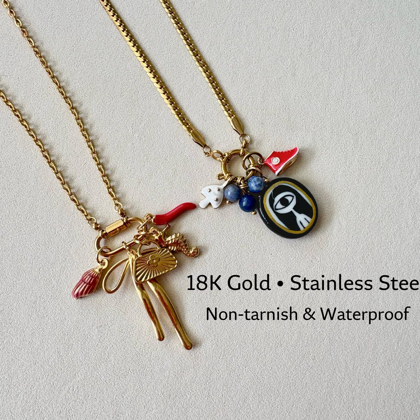 Build Your Own Custom Charm Necklace | Link Chain with Rounded Rectangle Clasp | Gold