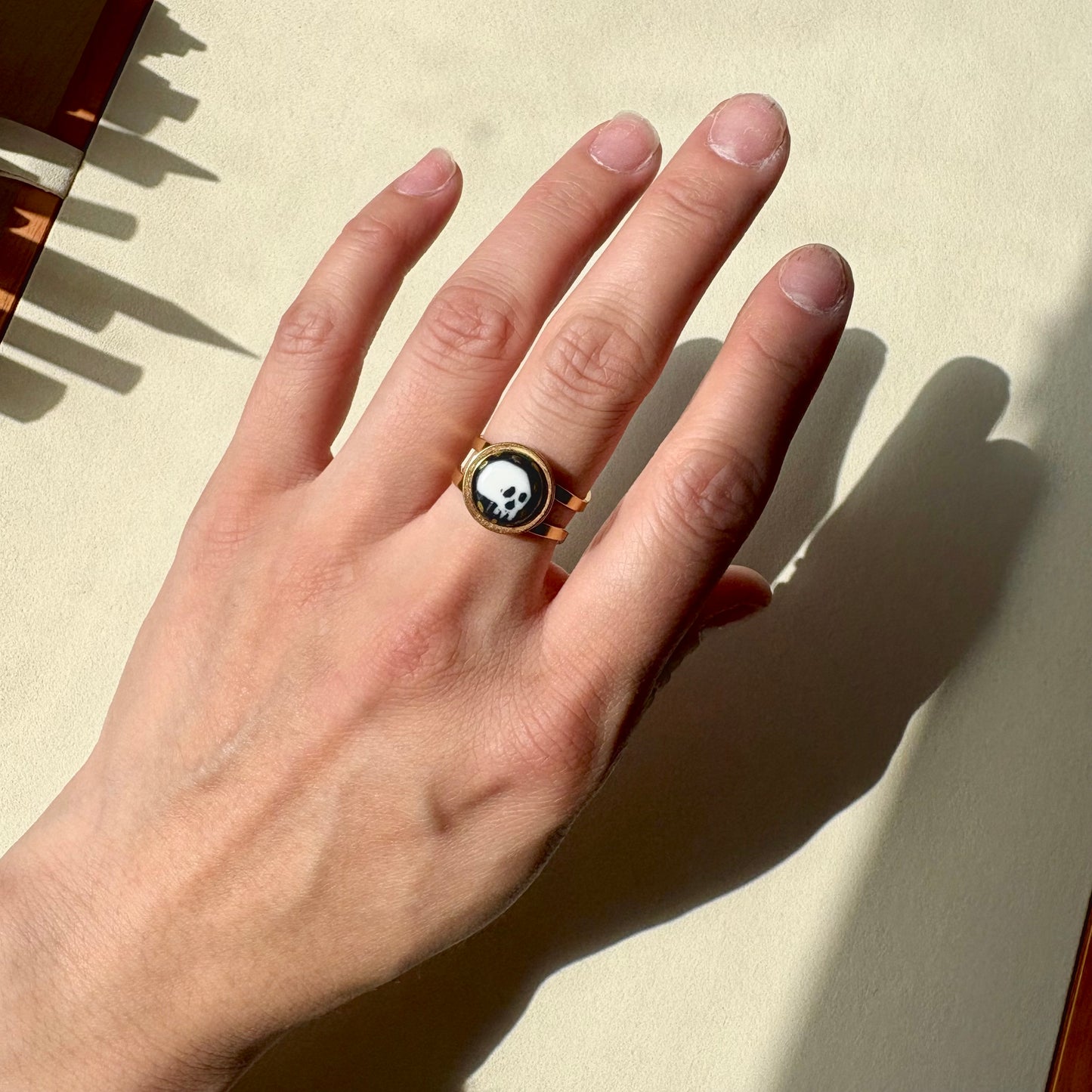 Handmade Ceramic Ring, Stainless Steel Band, Adjustable Ring, pinky ring  - silver