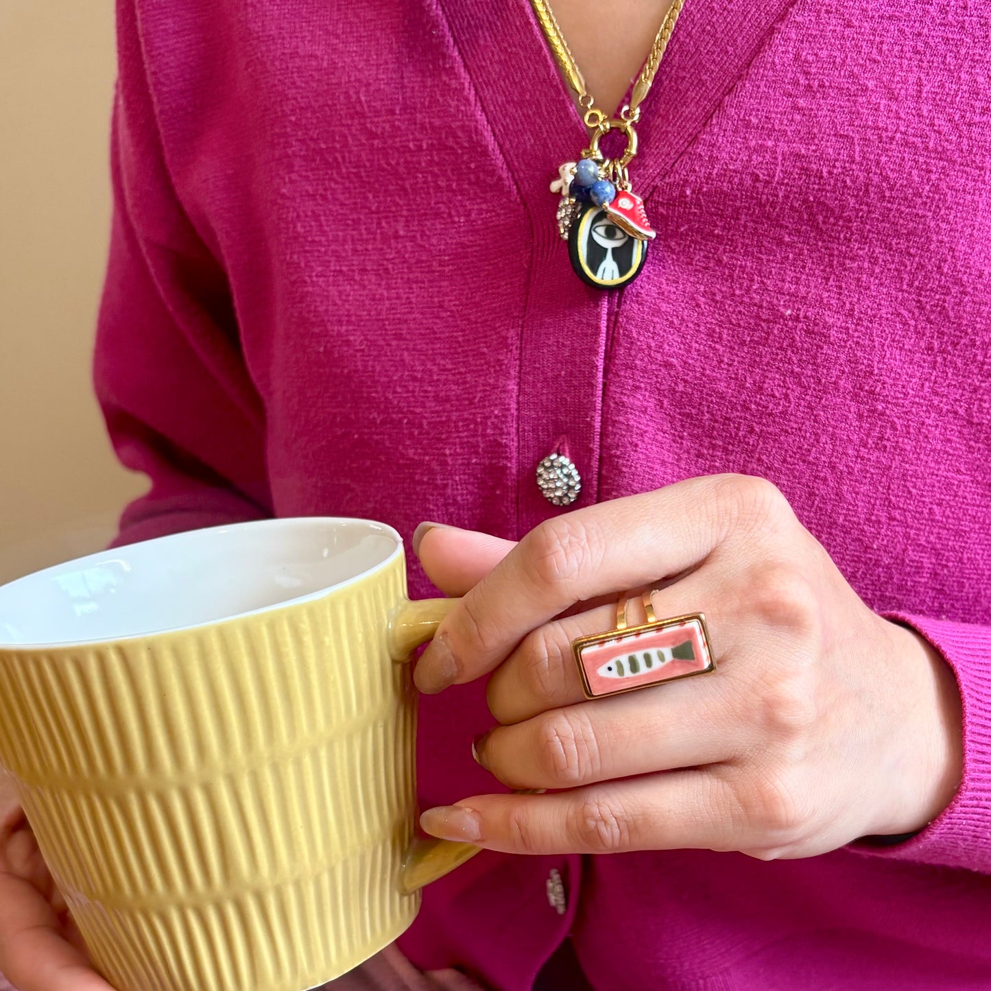 Build Your Own Custom Charm Necklace | Link Chain with Rounded Rectangle Clasp | Gold