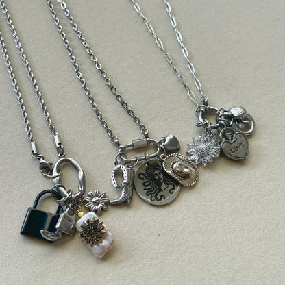 Build Your Own Custom Charm Necklace | Link Chain with Rounded Rectangle Clasp | Silver