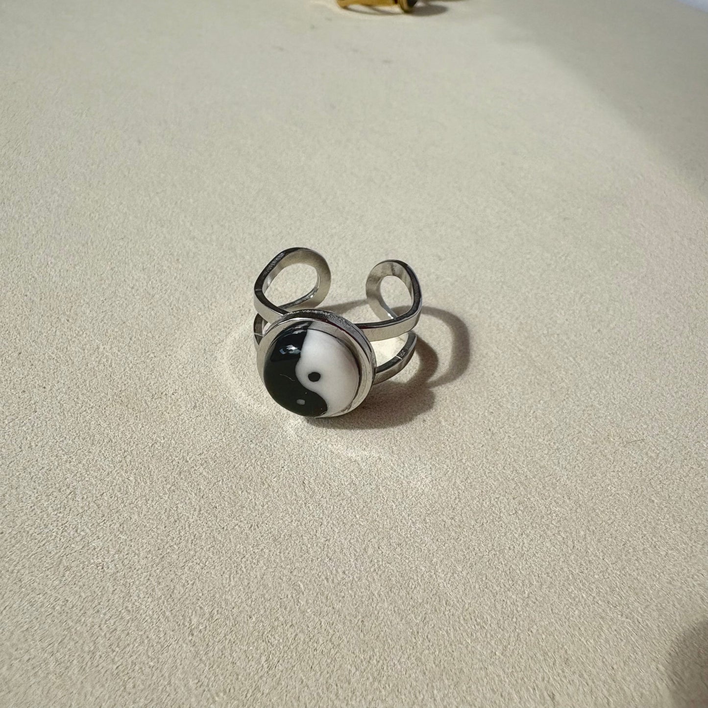 Handmade Ceramic Ring, Stainless Steel Band, Adjustable Ring, pinky ring  - silver