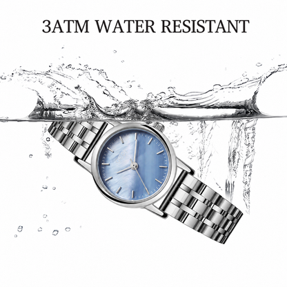 Mother-of-Pearl Dial Women’s Watch – Stainless Steel Vintage Quartz Wristwatch