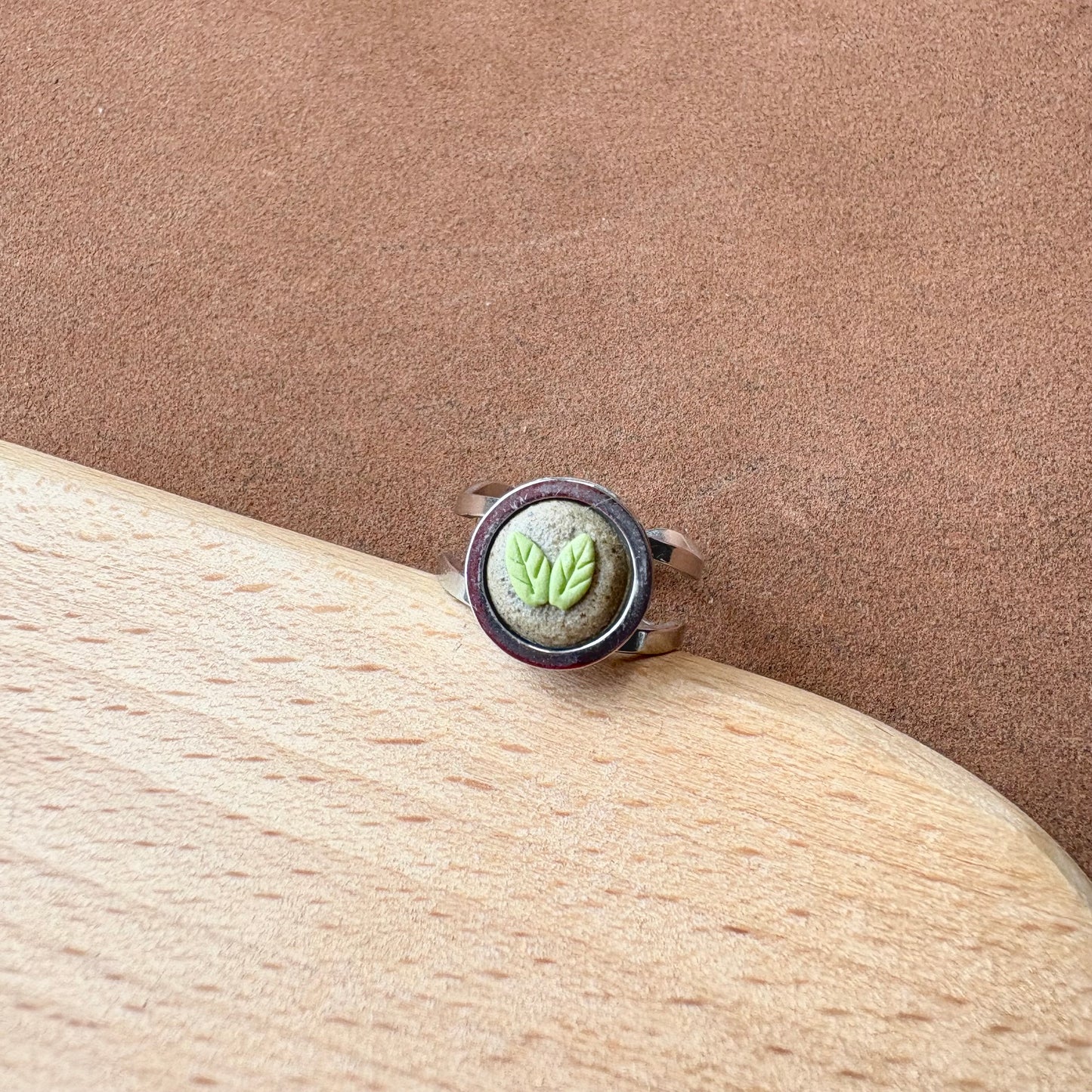 Handmade Ceramic Ring, Stainless Steel Band, Adjustable Ring, pinky ring  - silver