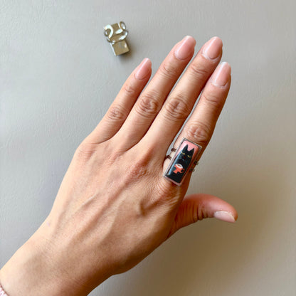 Hand Painted Ceramic Cat Ring, Adjustable Ring, Cute Cat Jewelry, Handmade Porcelain Ring, Cat Lover Gift, Unique Artisan Ring
