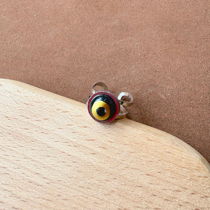 Handmade Ceramic Ring, Stainless Steel Band, Adjustable Ring, pinky ring  - silver