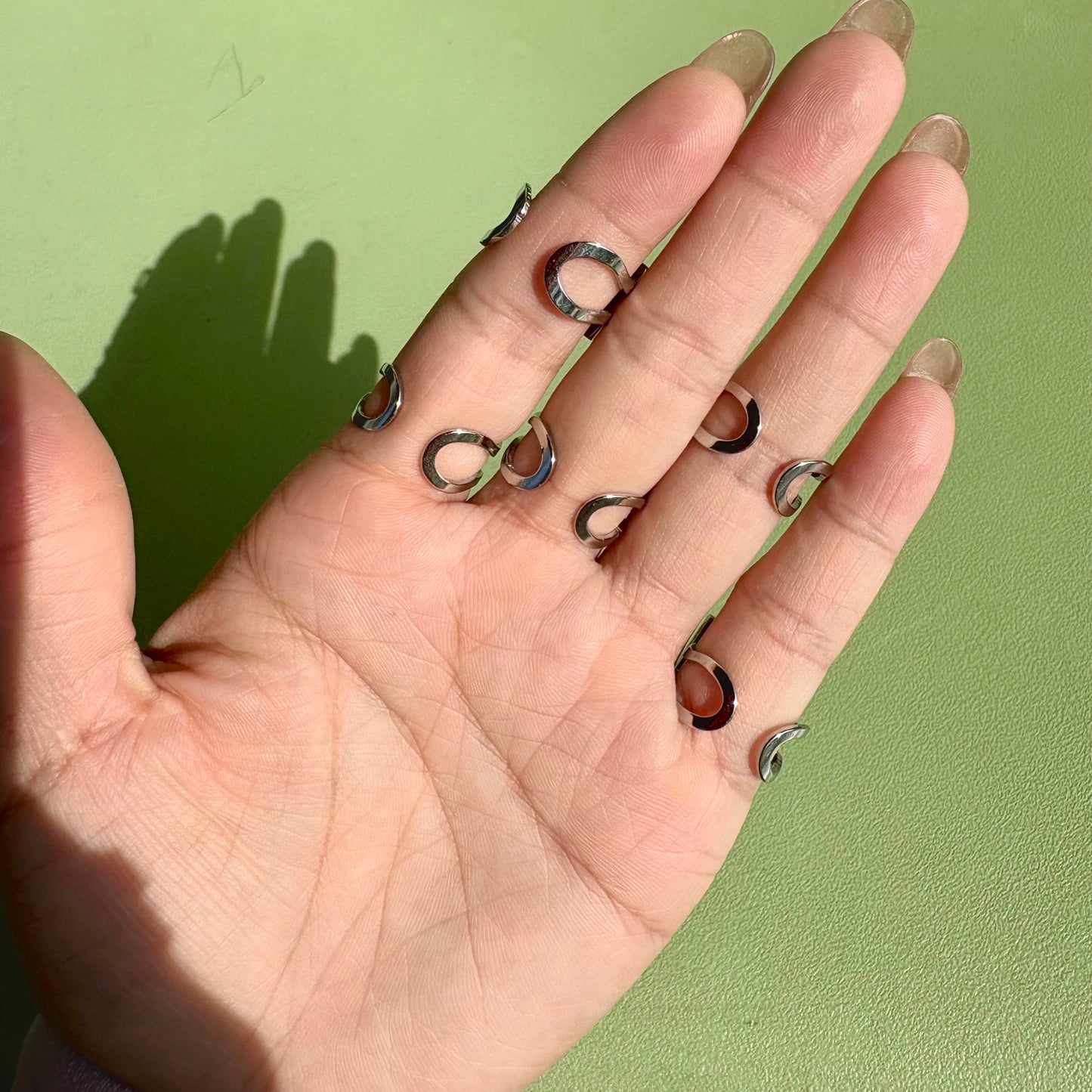 Handmade Ceramic Ring, Stainless Steel Band, Adjustable Ring, pinky ring  - silver