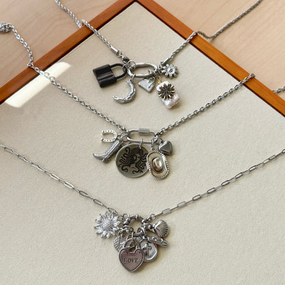 Build Your Own Custom Charm Necklace | Link Chain with Rounded Rectangle Clasp | Silver