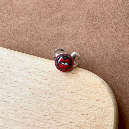 Handmade Ceramic Ring, Stainless Steel Band, Adjustable Ring, pinky ring  - silver