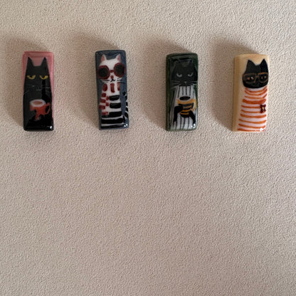 Hand Painted Ceramic Cat Ring, Adjustable Ring, Cute Cat Jewelry, Handmade Porcelain Ring, Cat Lover Gift, Unique Artisan Ring