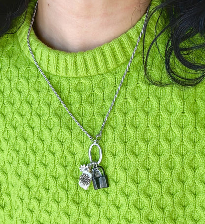 Build Your Own Custom Charm Necklace | Link Chain with Rounded Rectangle Clasp | Silver
