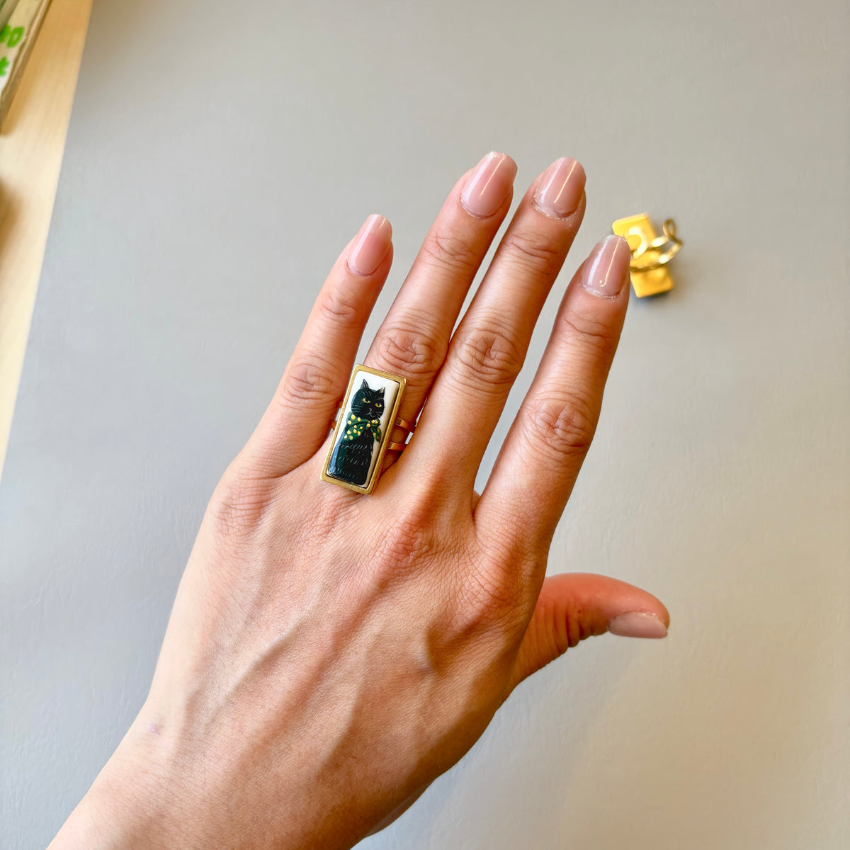 Hand Painted Ceramic Cat Ring, Adjustable Ring, Cute Cat Jewelry, Handmade Porcelain Ring, Cat Lover Gift, Unique Artisan Ring