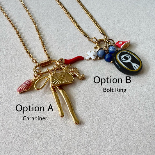 Build Your Own Custom Charm Necklace | Link Chain with Rounded Rectangle Clasp | Gold