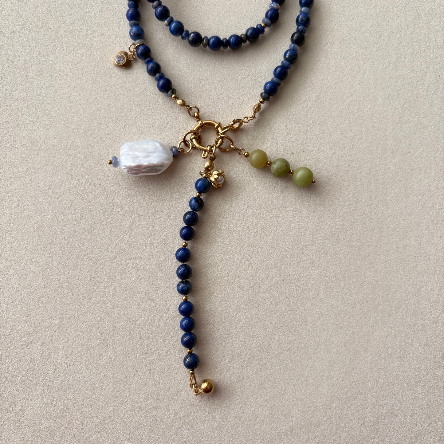 Statement Lapis Lazuli Necklace with Baroque Pearl | Handmade Blue Beaded Charm Necklace | Adjustable Artisan Jewelry Gift for Her