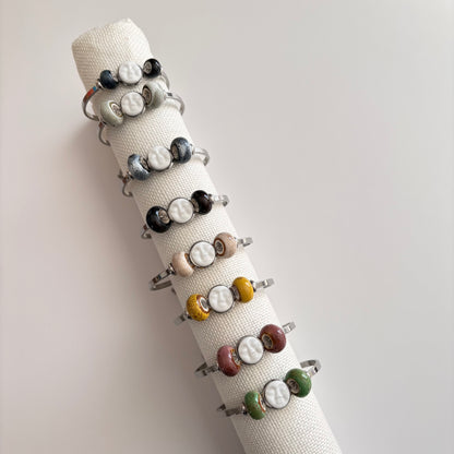 Handmade Ceramic Face Bracelet, Adjustable Stainless Steel Bangle with Ceramic Beads, Waterproof Jewelry, Gift for Her