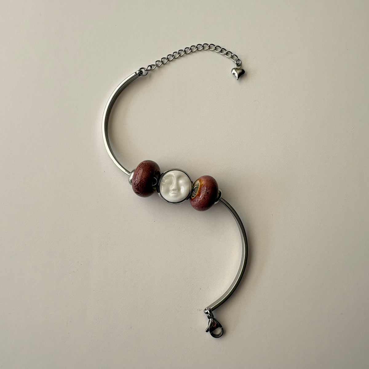 Handmade Ceramic Face Bracelet, Adjustable Stainless Steel Bangle with Ceramic Beads, Waterproof Jewelry, Gift for Her
