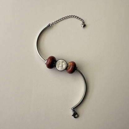 Handmade Ceramic Face Bracelet, Adjustable Stainless Steel Bangle with Ceramic Beads, Waterproof Jewelry, Gift for Her