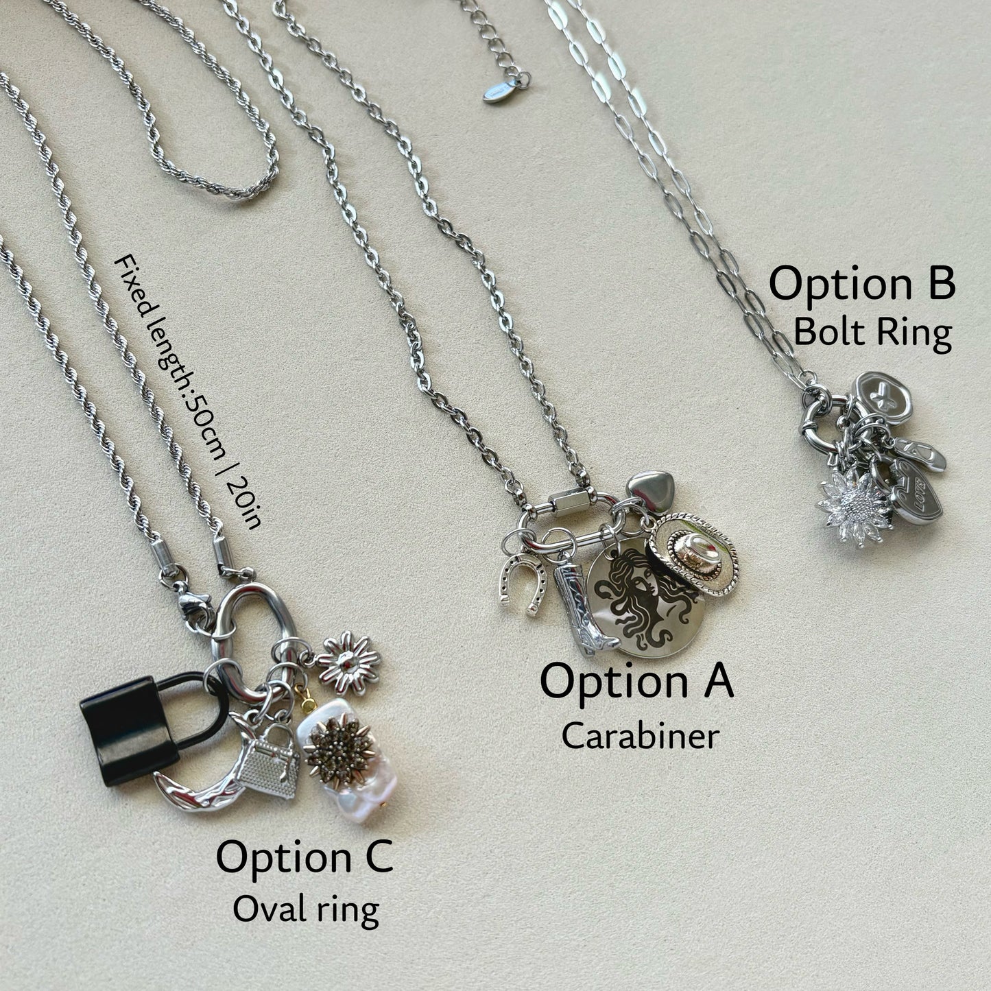 Build Your Own Custom Charm Necklace | Link Chain with Rounded Rectangle Clasp | Silver