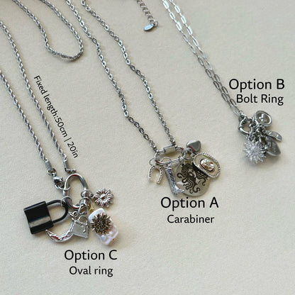 Build Your Own Custom Charm Necklace | Link Chain with Rounded Rectangle Clasp | Silver
