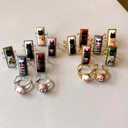 Hand Painted Ceramic Cat Ring, Adjustable Ring, Cute Cat Jewelry, Handmade Porcelain Ring, Cat Lover Gift, Unique Artisan Ring