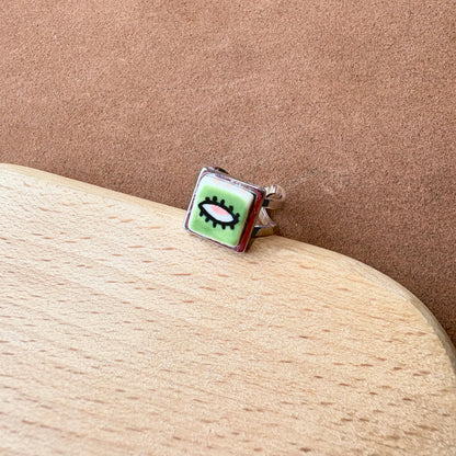 Handmade Ceramic Ring, Stainless Steel Band, Adjustable Ring, pinky ring  - silver