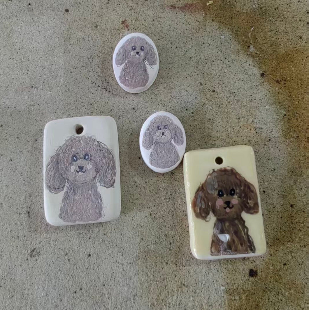 Hand-Painted Ceramic Poodle Dog Jewelry | Necklace & Ring