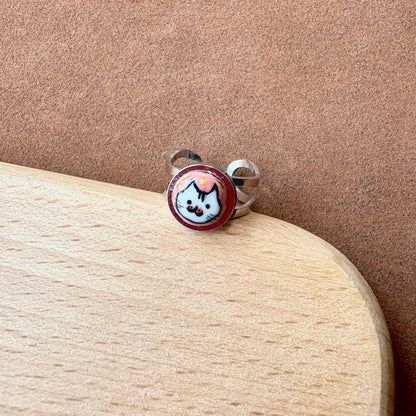 Handmade Ceramic Ring, Stainless Steel Band, Adjustable Ring, pinky ring  - silver