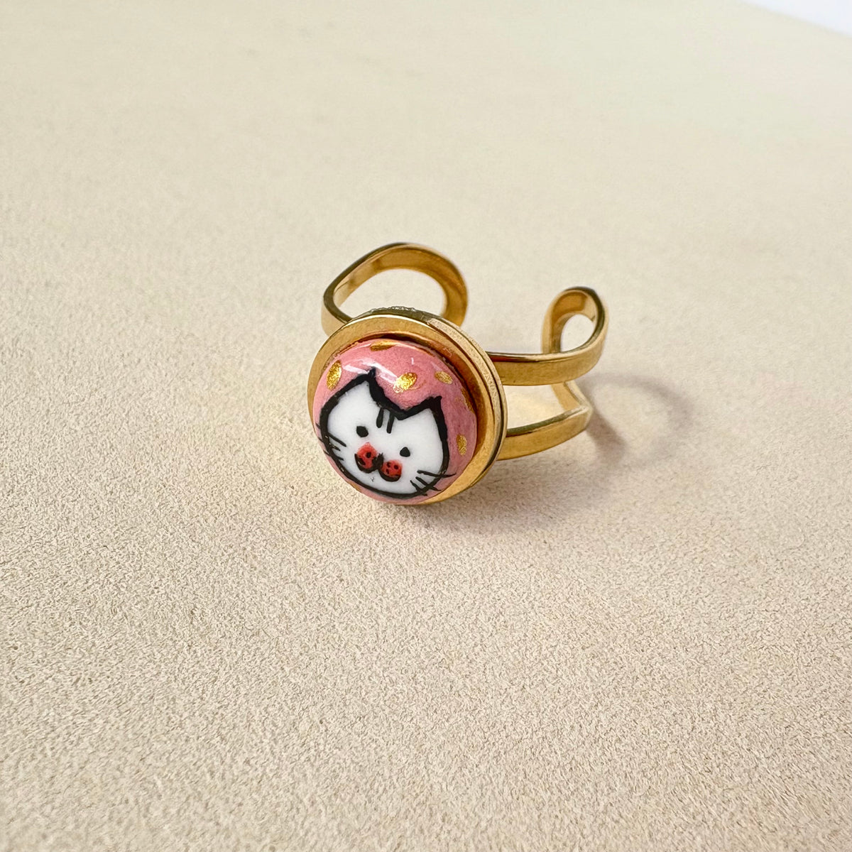 Hand Painted Ceramic Cat Ring, Adjustable Ring, Cute Cat Jewelry, Handmade Porcelain Ring, Cat Lover Gift, Unique Artisan Ring