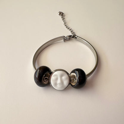 Handmade Ceramic Face Bracelet, Adjustable Stainless Steel Bangle with Ceramic Beads, Waterproof Jewelry, Gift for Her