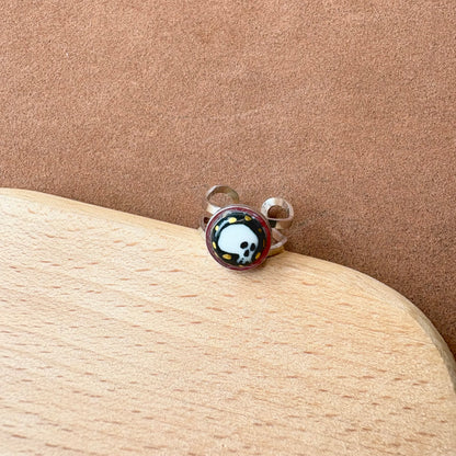 Handmade Ceramic Ring, Stainless Steel Band, Adjustable Ring, pinky ring  - silver